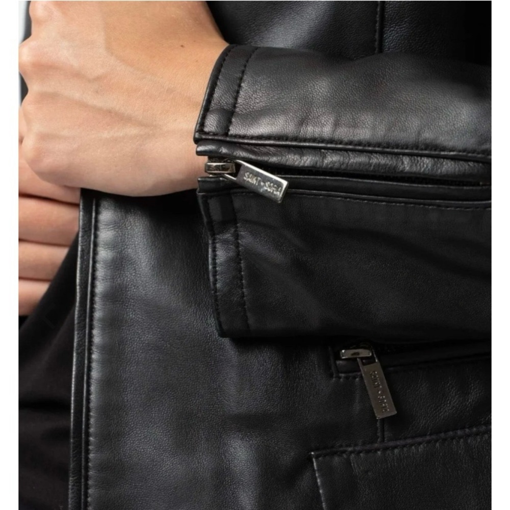 Saint + Sofia Blane Black Leather Bomber Jacket - Picture 10 of 13